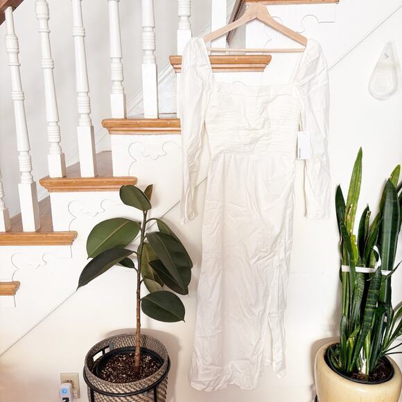 NWT Reformation Isaac Dress White Ruched Long Sleeve Side Slit Midi Size 6 - Picture 5 of 11